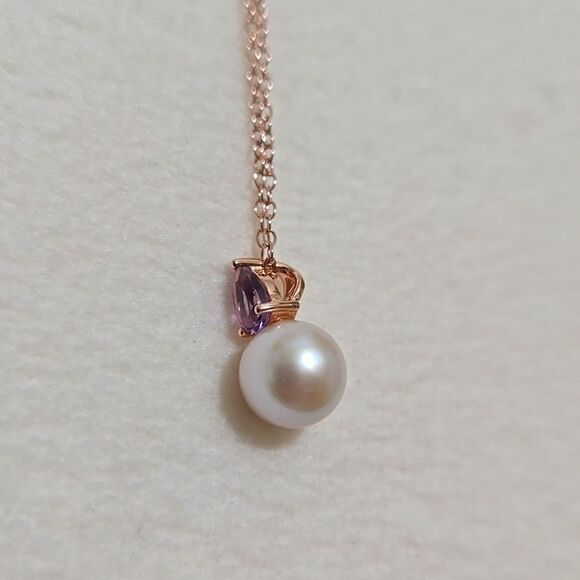 18k Rose Gold Plated Sterling and Freshwater Pearl Necklace - Picture 7 of 8